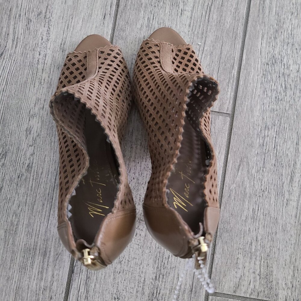 Marc Fisher women's brown Perforated Peep Toe Heeled stiletto booties - Size 8M - Picture 7 of 13